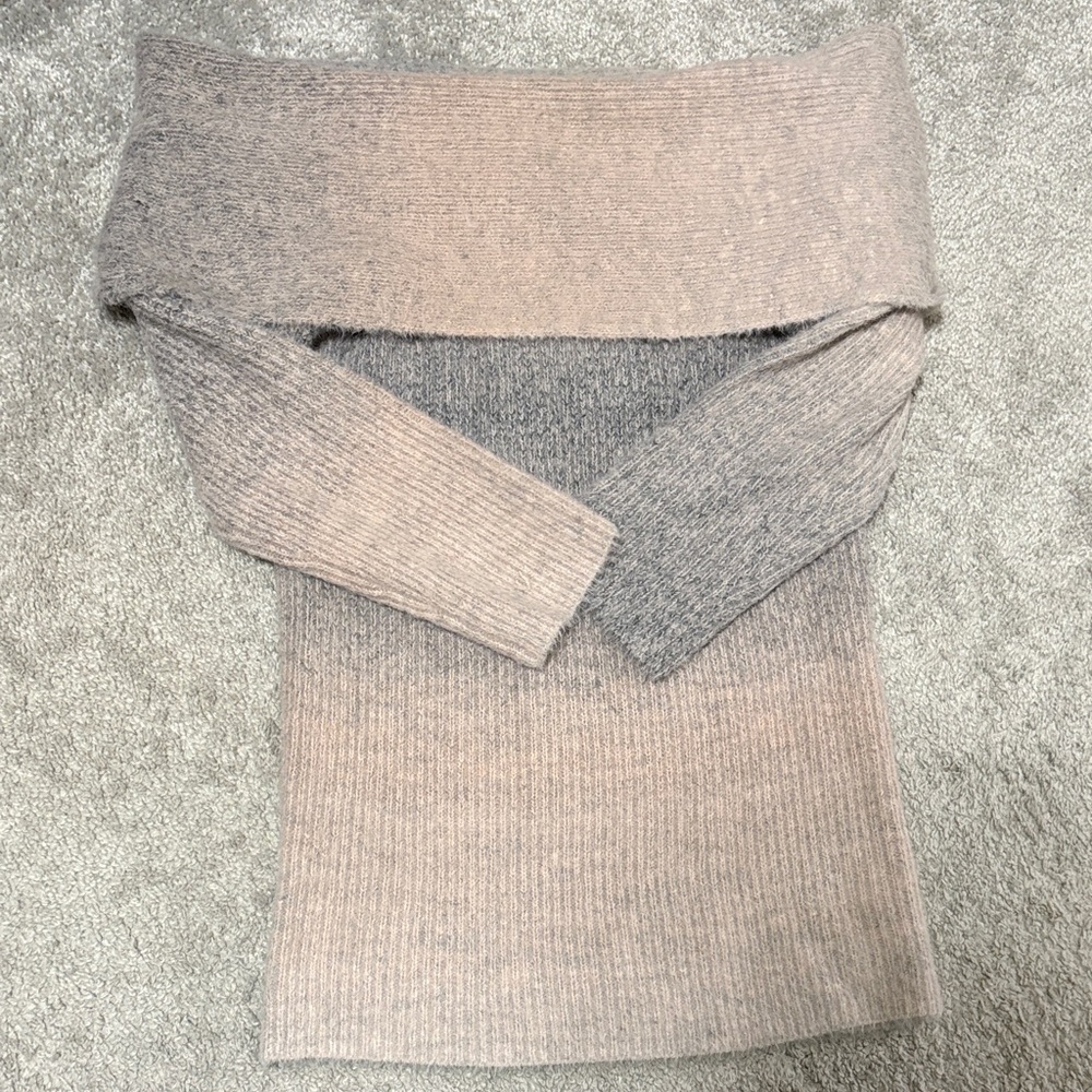 Anthropologie Off-Shoulder Sweater in Tan and Gray